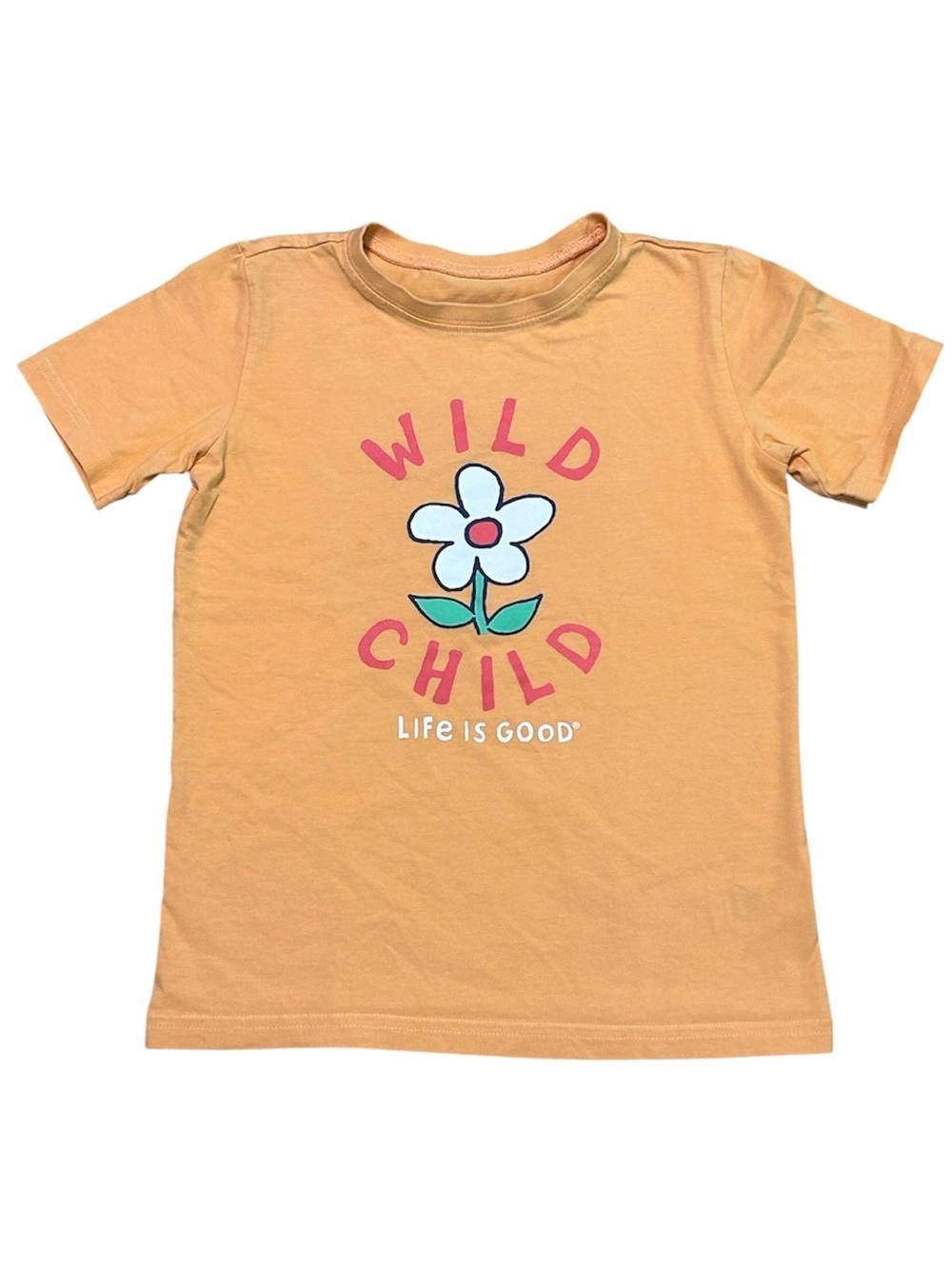 Life Is Good Orange Kids' 'Wild Child' Flower Graphic Tee 100% Cotton Size M